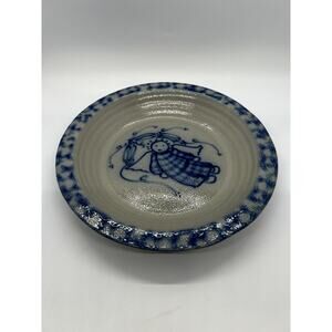 Eldreth Pottery Stoneware Cobalt Blue Sponge Salt Glaze Angel 8" Pie Plate 2001